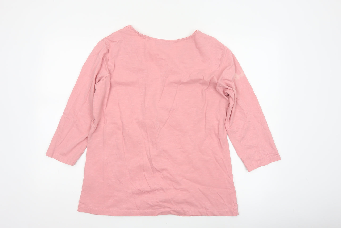 Atlas for Women Pink Cotton Crochet V-Neck Tunic Top UK 18