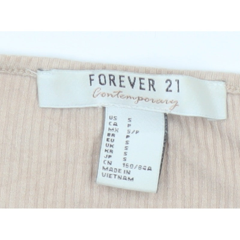Forever 21 Women Beige UK 8 Ribbed Wrap Cropped Flared Sleeve Blouse