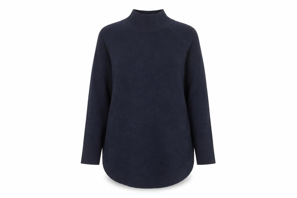 Marks and Spencer Women Blue S Tunic Mock Neck Acrylic Jumper