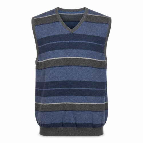 Midtown Men’s Blue Grey Striped V-Neck Cotton Knit Vest L