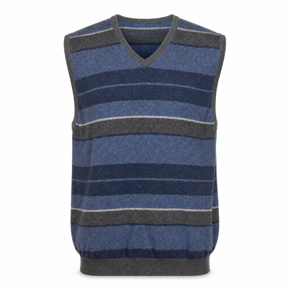 Midtown Men’s Blue Grey Striped V-Neck Cotton Knit Vest L