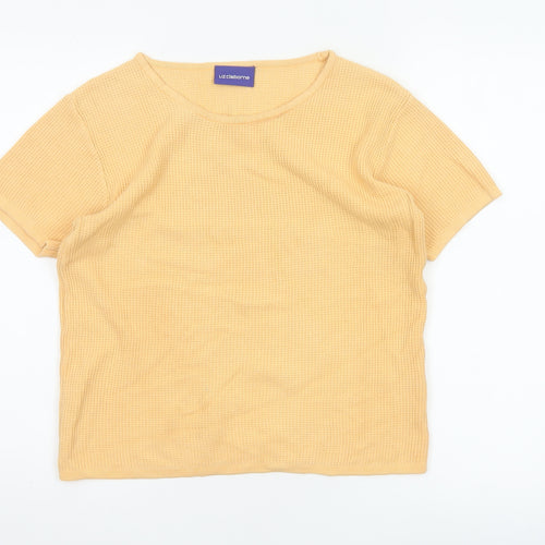 Liz Claiborne Women Yellow S Cotton Knit Jersey Cap Sleeve T-Shirt