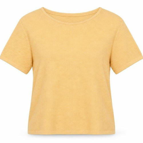 Liz Claiborne Women Yellow S Cotton Knit Jersey Cap Sleeve T-Shirt