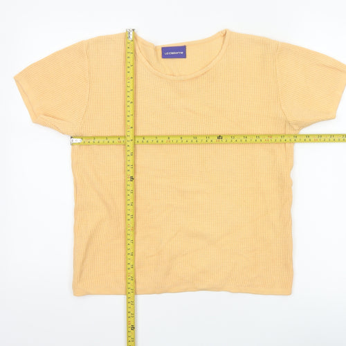 Liz Claiborne Women Yellow S Cotton Knit Jersey Cap Sleeve T-Shirt