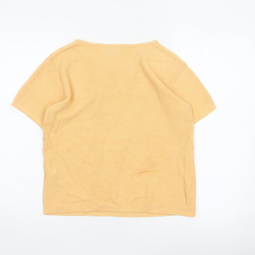 Liz Claiborne Women Yellow S Cotton Knit Jersey Cap Sleeve T-Shirt