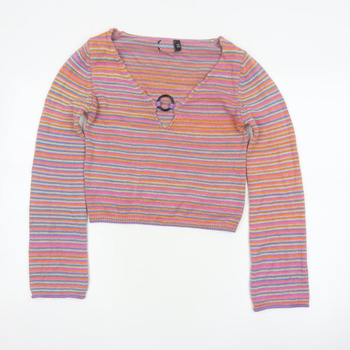 ASOS Design Women’s Multicoloured Stripe V-Neck Cropped Jumper UK 10