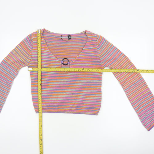 ASOS Design Women’s Multicoloured Stripe V-Neck Cropped Jumper UK 10