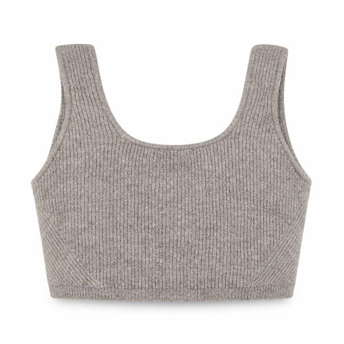 H&M Women Grey UK 14 Cropped Rib Knit Scoop Neck Tank Top