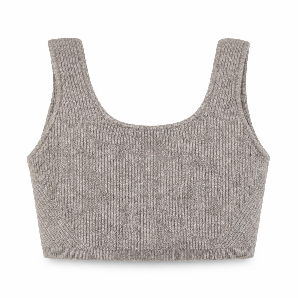 H&M Women Grey UK 14 Cropped Rib Knit Scoop Neck Tank Top