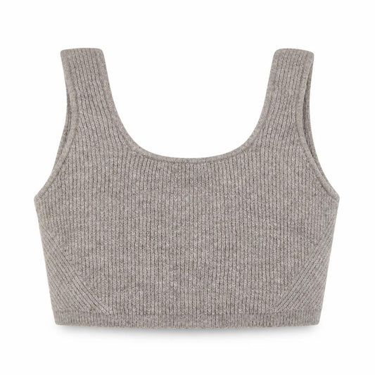 Front view of H&M Women Grey UK 14 Cropped Rib Knit Scoop Neck Tank Top