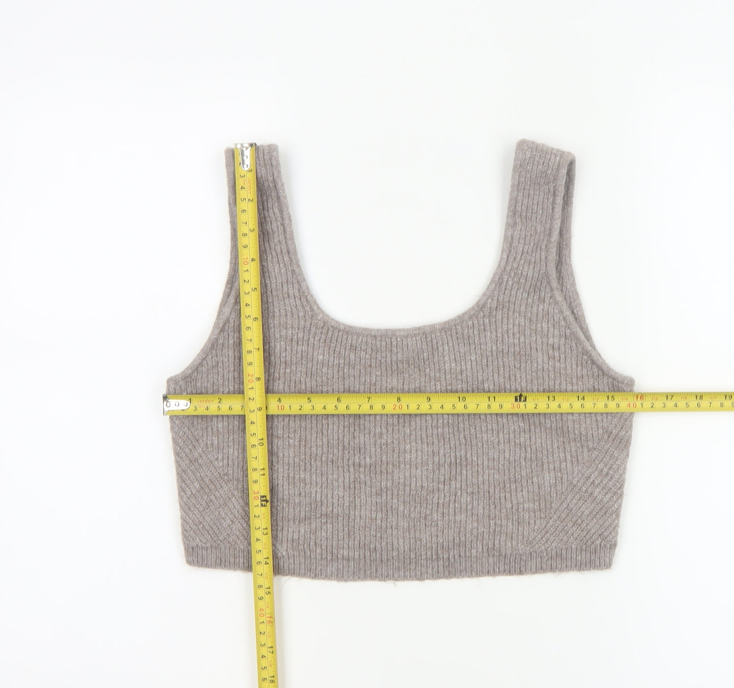 H&M Women Grey UK 14 Cropped Rib Knit Scoop Neck Tank Top