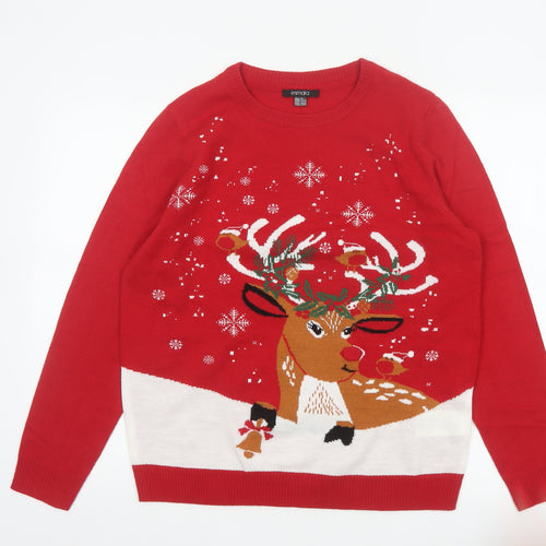 Esmara Women Red Size 12 Christmas Reindeer Crew Neck Knit Jumper