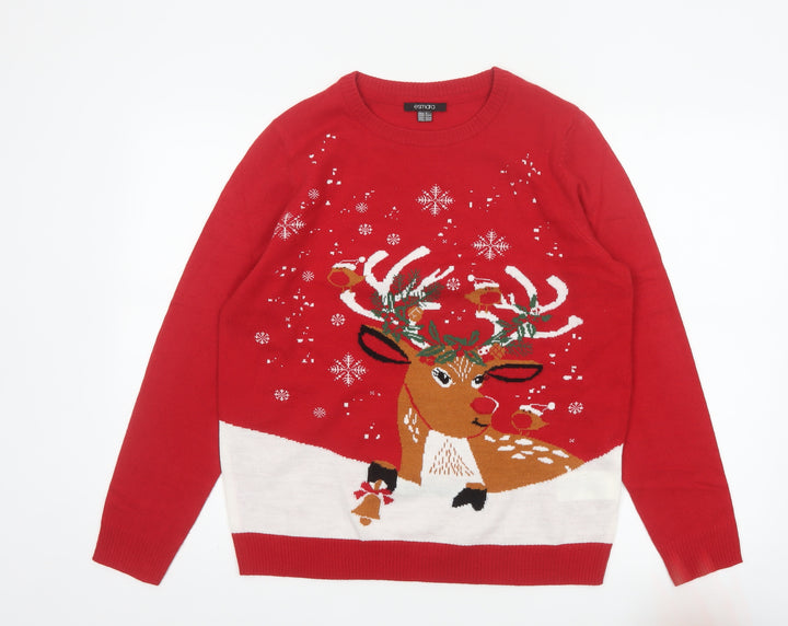 Esmara Women Red Size 12 Christmas Reindeer Crew Neck Knit Jumper
