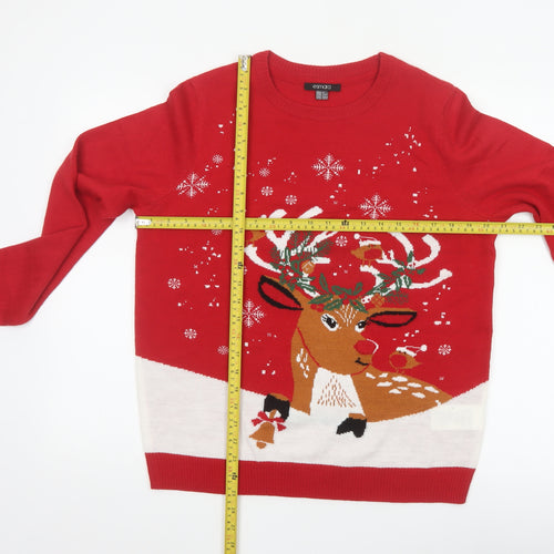 Esmara Women Red Size 12 Christmas Reindeer Crew Neck Knit Jumper