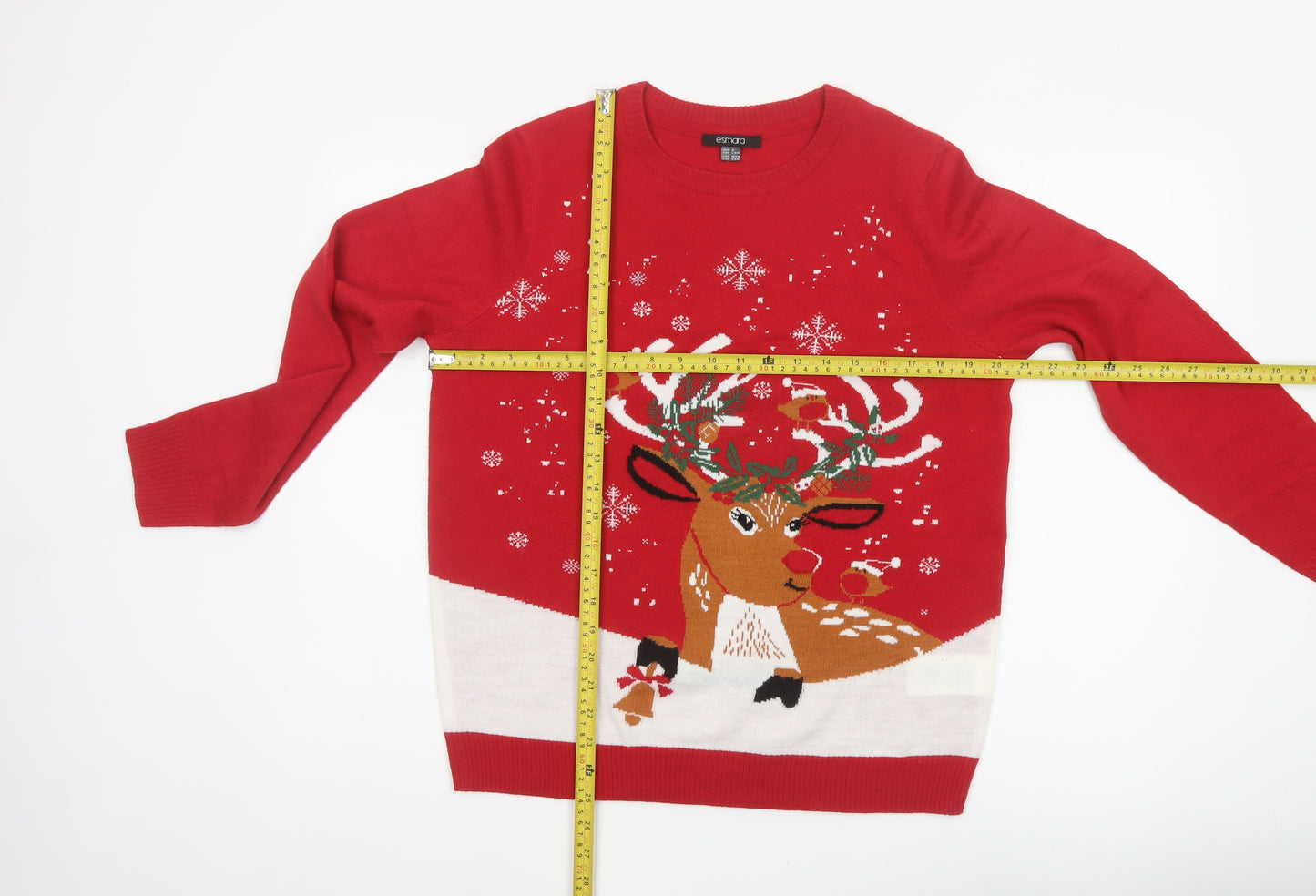 Esmara Women Red Size 12 Christmas Reindeer Crew Neck Knit Jumper