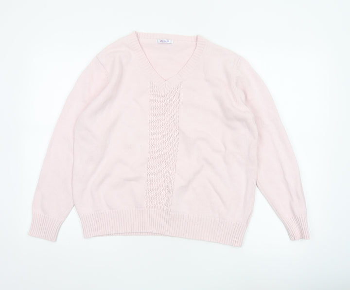 Damart Women Pink Cotton V-Neck Knit Pullover Jumper UK 20