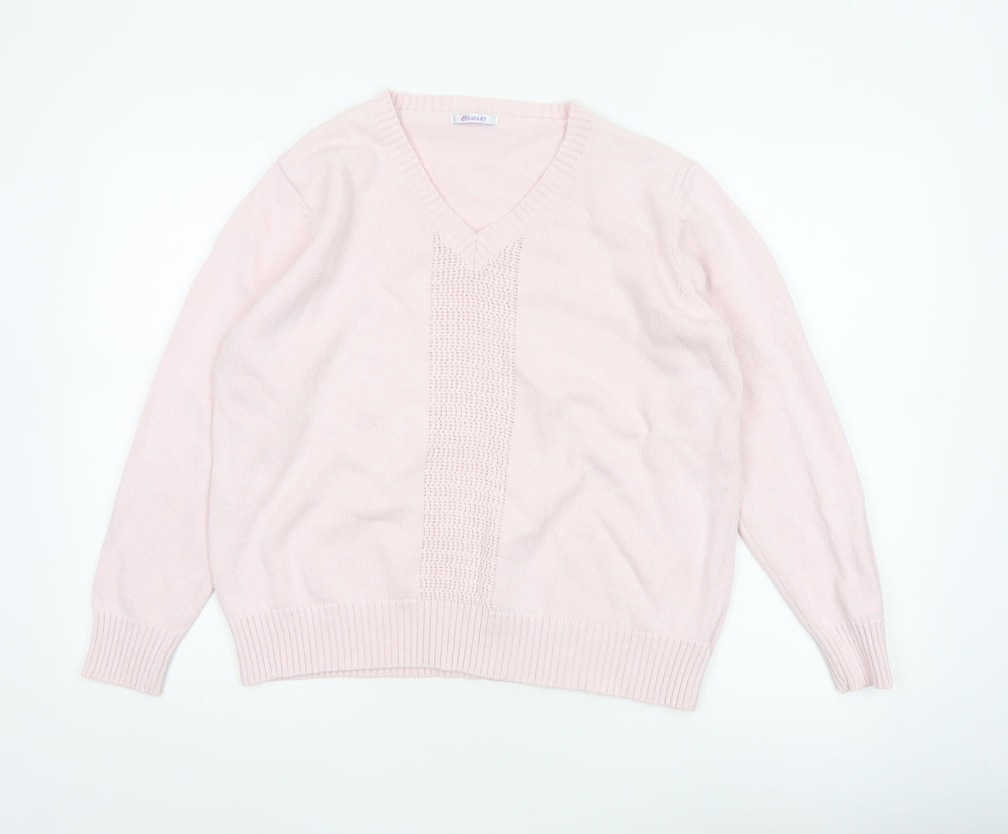 Damart Women Pink Cotton V-Neck Knit Pullover Jumper UK 20