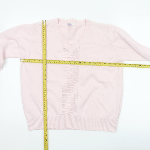 Damart Women Pink Cotton V-Neck Knit Pullover Jumper UK 20