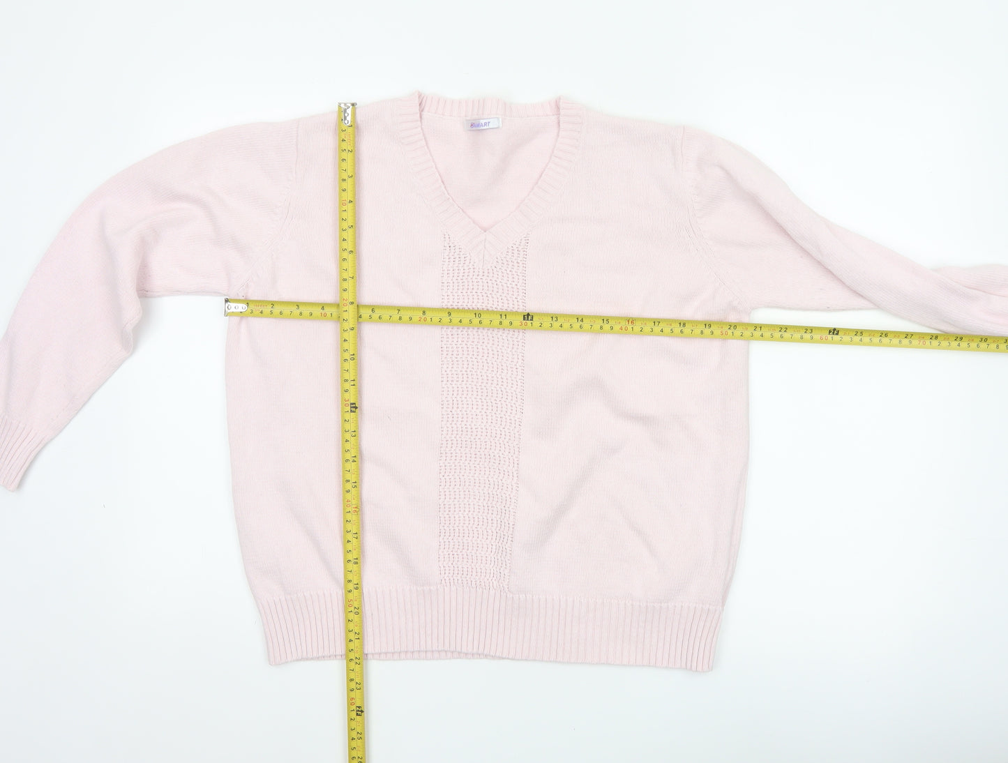 Damart Women Pink Cotton V-Neck Knit Pullover Jumper UK 20