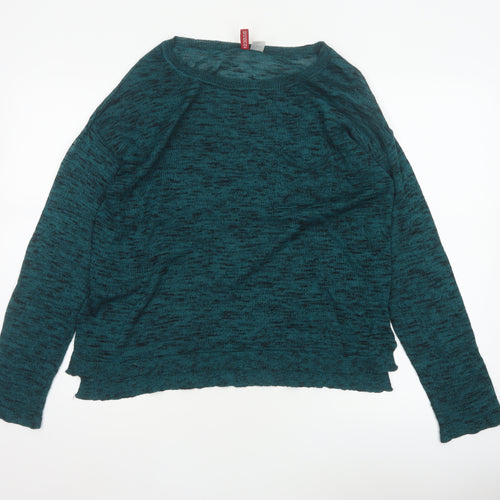 H&M Women Green Marl Knit Round Neck Long Sleeve Jumper Size M