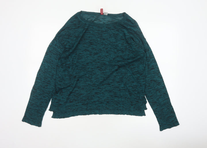 H&M Women Green Marl Knit Round Neck Long Sleeve Jumper Size M