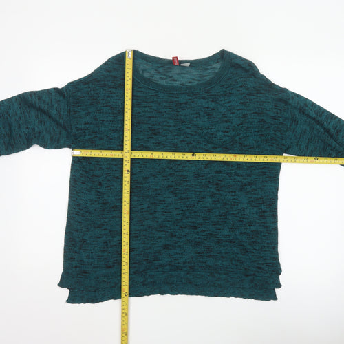 H&M Women Green Marl Knit Round Neck Long Sleeve Jumper Size M