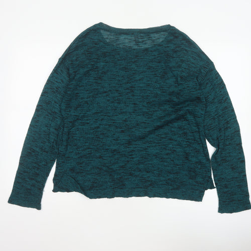 H&M Women Green Marl Knit Round Neck Long Sleeve Jumper Size M