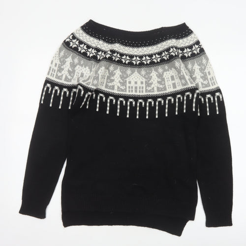 Next Women’s Black Fair Isle Christmas Jumper UK 10 Wool Blend