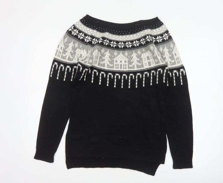 Next Women’s Black Fair Isle Christmas Jumper UK 10 Wool Blend
