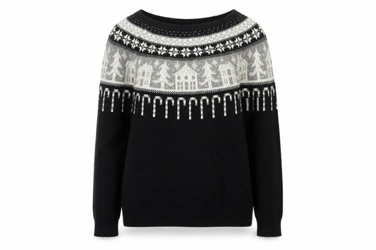 Front view of Next Women’s Black Fair Isle Christmas Jumper UK 10 Wool Blend