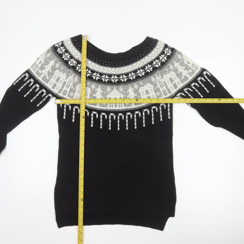 Next Women’s Black Fair Isle Christmas Jumper UK 10 Wool Blend