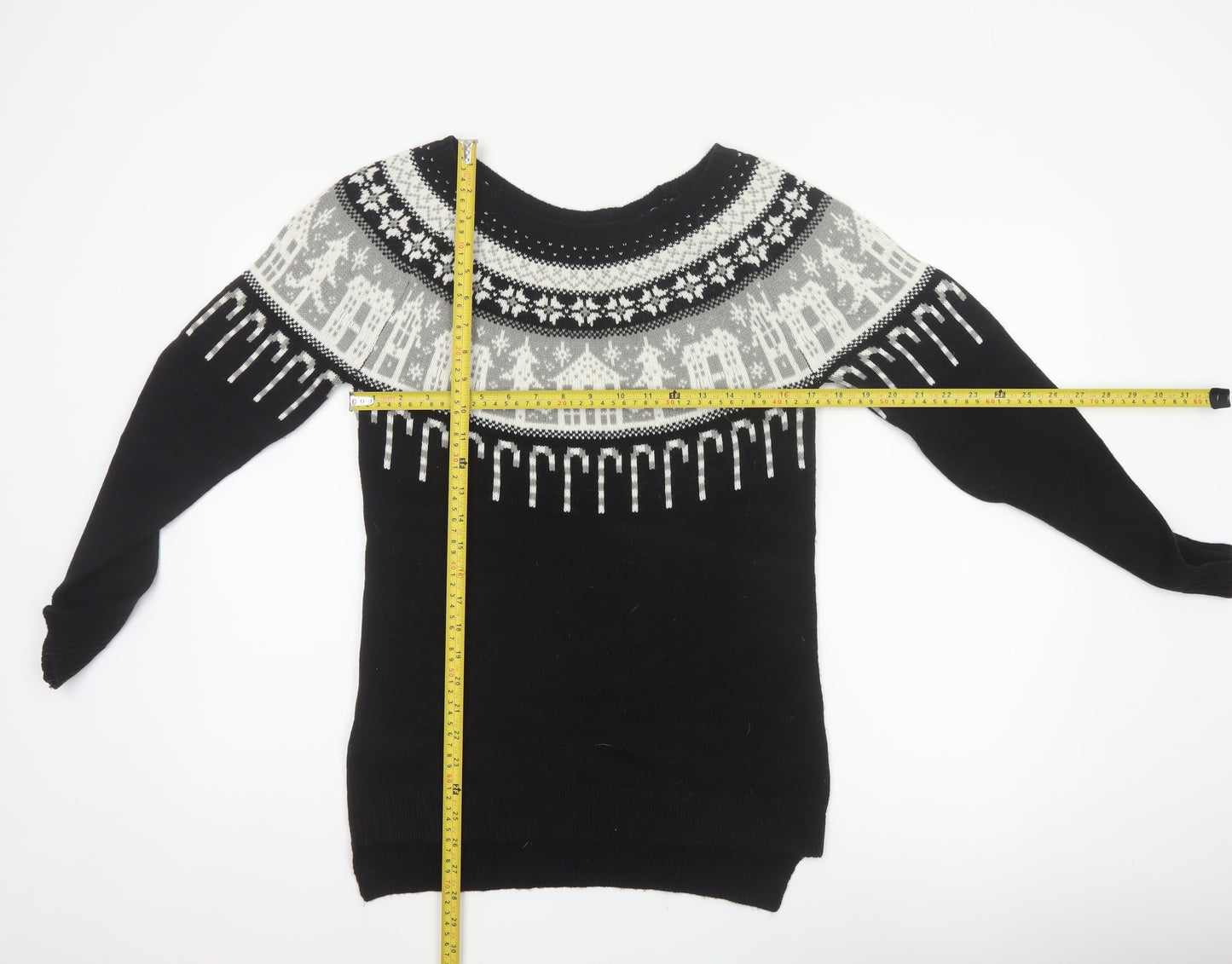 Next Women’s Black Fair Isle Christmas Jumper UK 10 Wool Blend