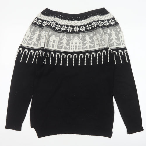 Next Women’s Black Fair Isle Christmas Jumper UK 10 Wool Blend