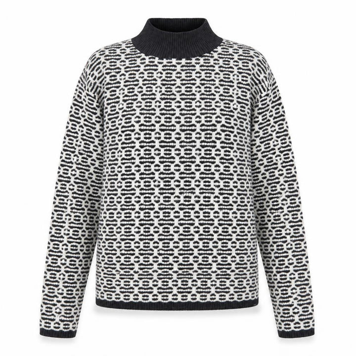 F&F Women’s Black White Geometric Roll Neck Knit Jumper UK 14
