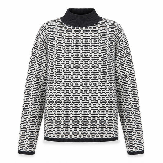F&F Women’s Black White Geometric Roll Neck Knit Jumper UK 14