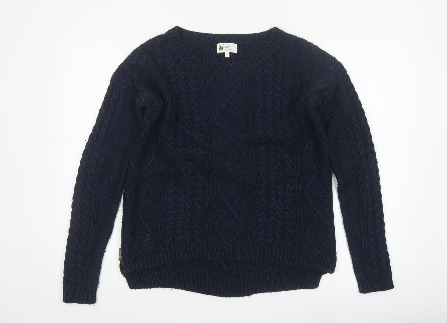 Next Women’s Navy Blue UK 12 Cable Knit Crew Neck Jumper Side Zips