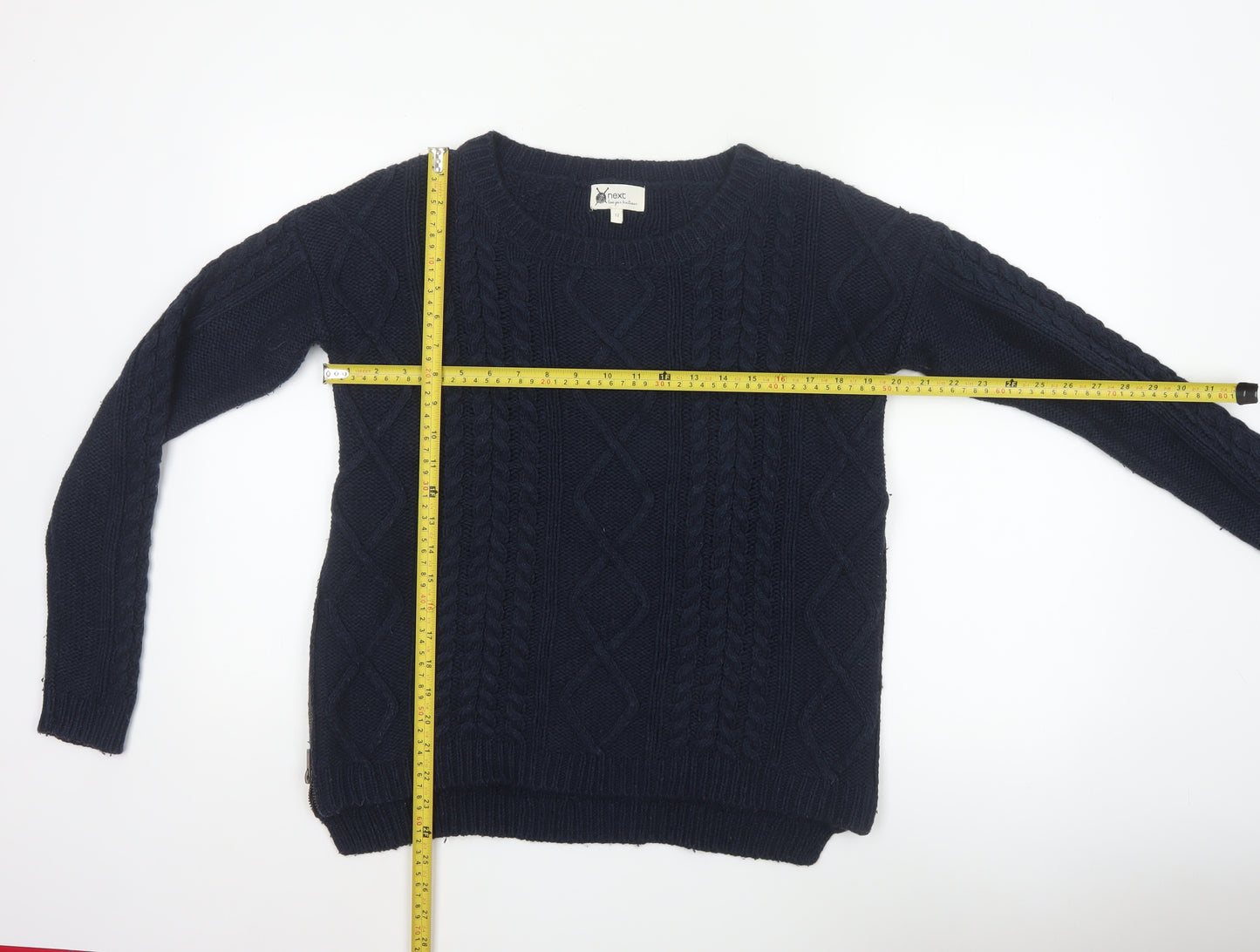 Next Women’s Navy Blue UK 12 Cable Knit Crew Neck Jumper Side Zips
