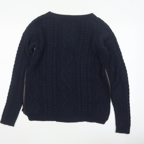 Next Women’s Navy Blue UK 12 Cable Knit Crew Neck Jumper Side Zips