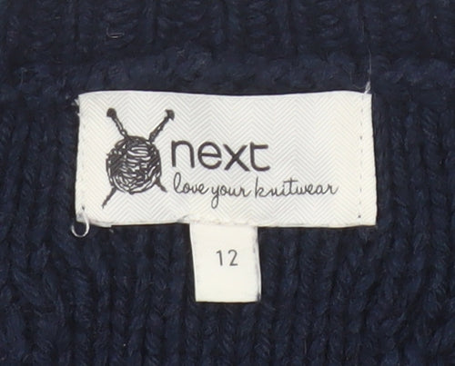 Next Women’s Navy Blue UK 12 Cable Knit Crew Neck Jumper Side Zips