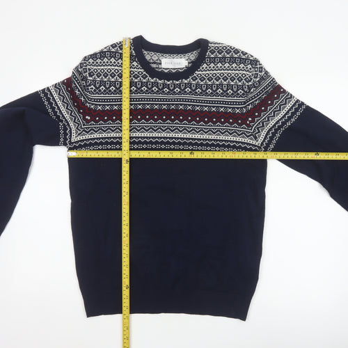 Pier One Men's Blue M Fair Isle Crew Neck Knit Pullover Jumper