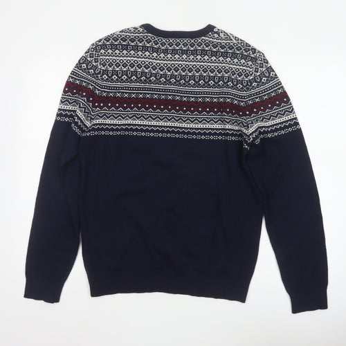 Pier One Men's Blue M Fair Isle Crew Neck Knit Pullover Jumper