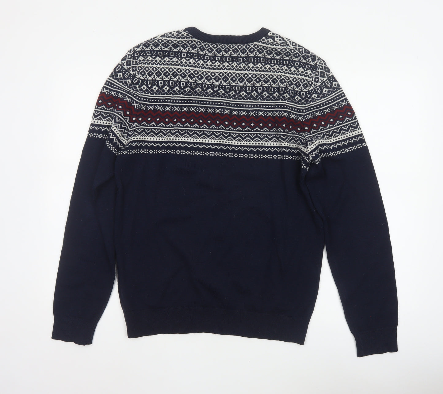 Pier One Men's Blue M Fair Isle Crew Neck Knit Pullover Jumper