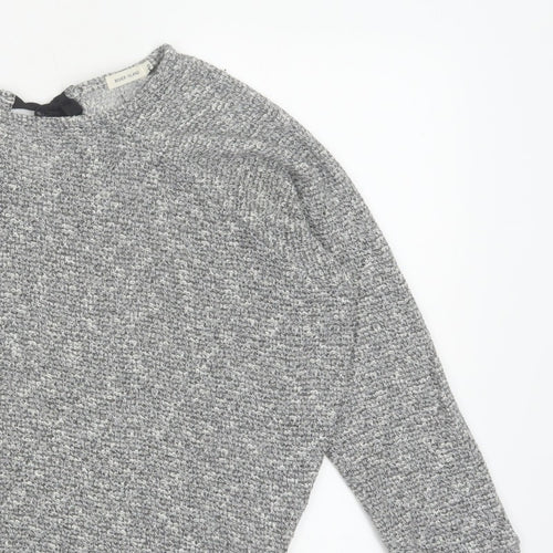 River Island Women Grey Size 10 Knit Tie Back Long Sleeve Basic Top