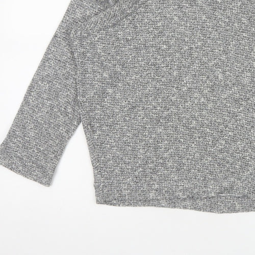 River Island Women Grey Size 10 Knit Tie Back Long Sleeve Basic Top