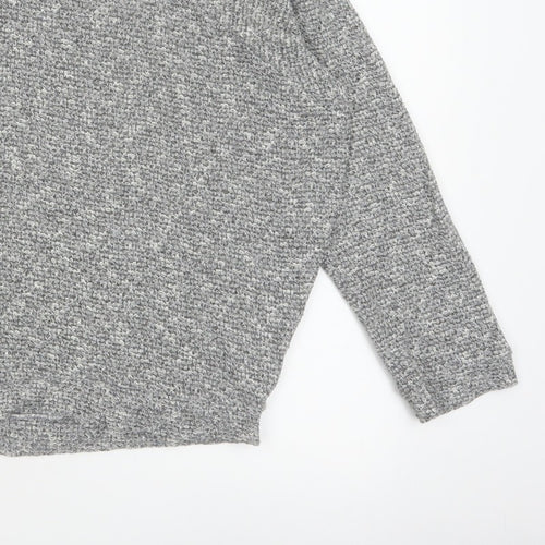 River Island Women Grey Size 10 Knit Tie Back Long Sleeve Basic Top