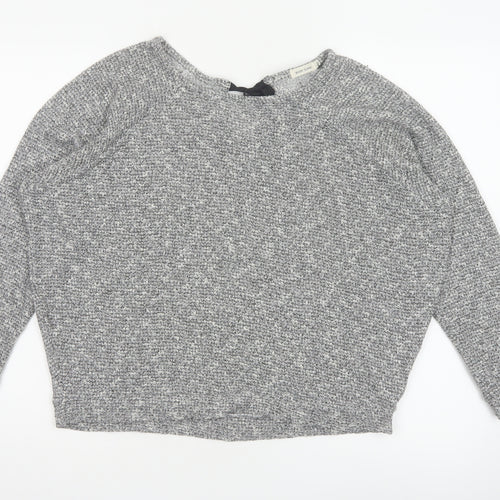 River Island Women Grey Size 10 Knit Tie Back Long Sleeve Basic Top