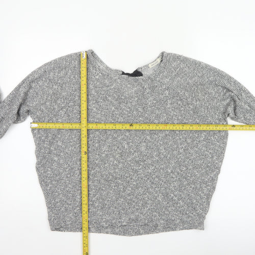 River Island Women Grey Size 10 Knit Tie Back Long Sleeve Basic Top