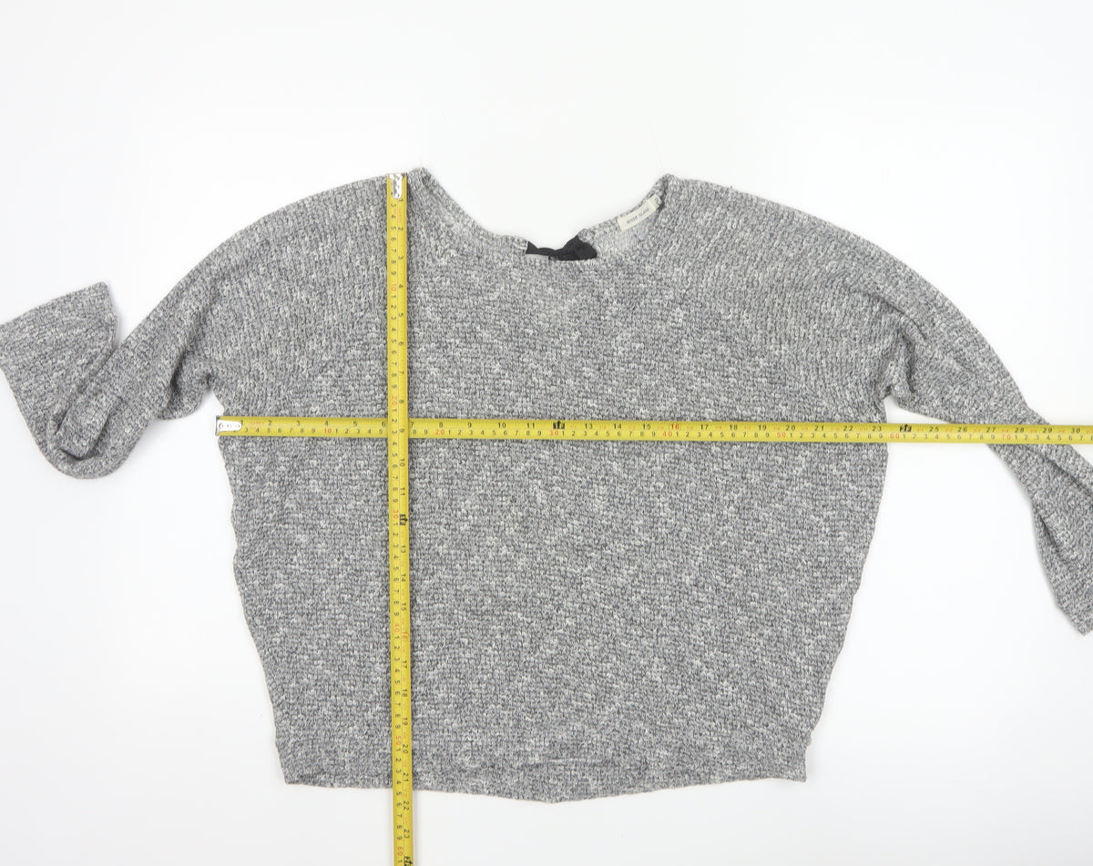 River Island Women Grey Size 10 Knit Tie Back Long Sleeve Basic Top