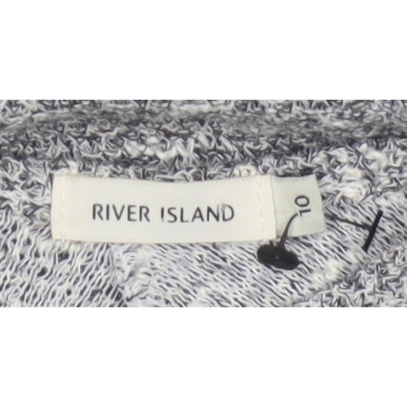 River Island Women Grey Size 10 Knit Tie Back Long Sleeve Basic Top
