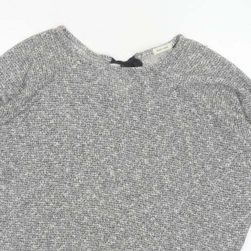 River Island Women Grey Size 10 Knit Tie Back Long Sleeve Basic Top